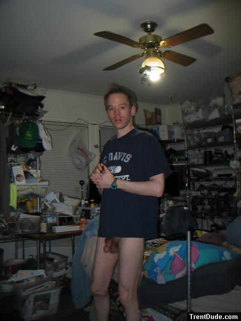 Penis under colleget-shirt