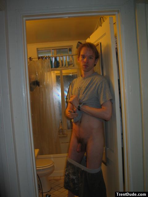 In the bathroom about to shower