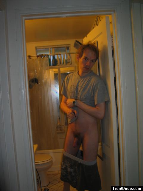 In the bathroom about to shower