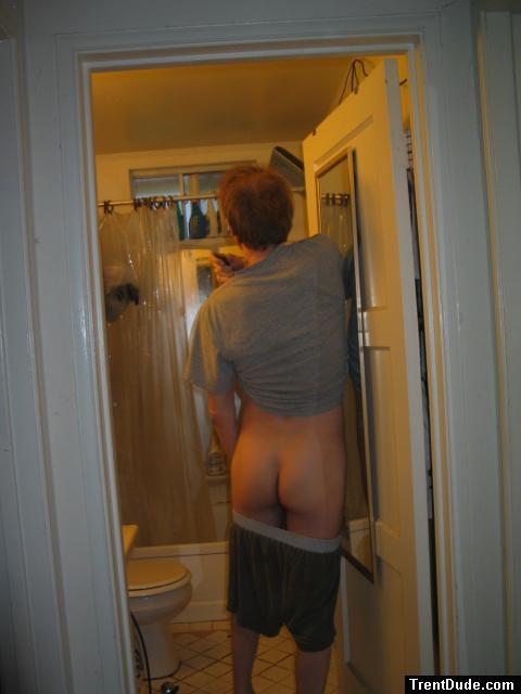 In the bathroom about to shower