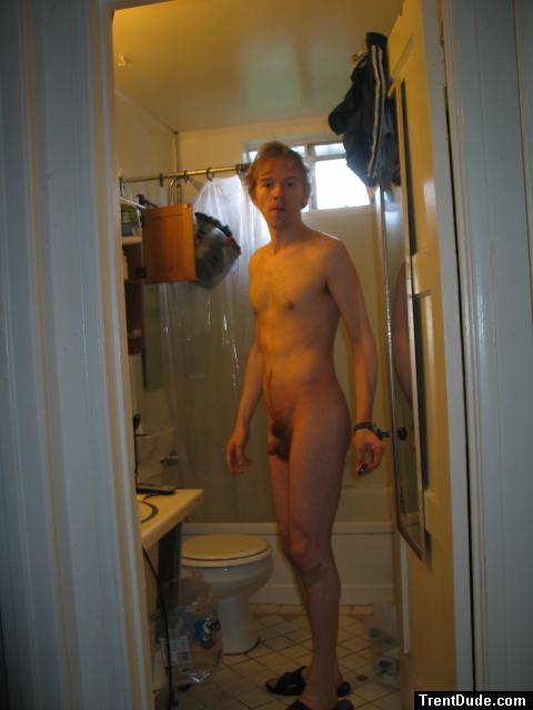 In the bathroom about to shower