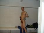Getting into a swim brief before playing water polo