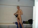 Getting into a swim brief before playing water polo