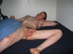 Penis resting on leg