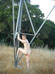 Naked outdoors - climbing the electrical tower - balls