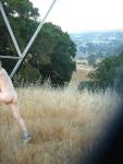 Naked outdoors - climbing the electrical tower - balls