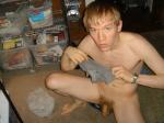 Nude displaying gray underwear