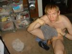 Nude displaying gray underwear