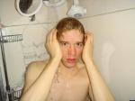 They're yelling at him to get out of the shower. He's been there too long