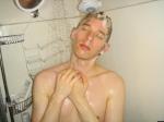 Enjoying the last minute of showering.
