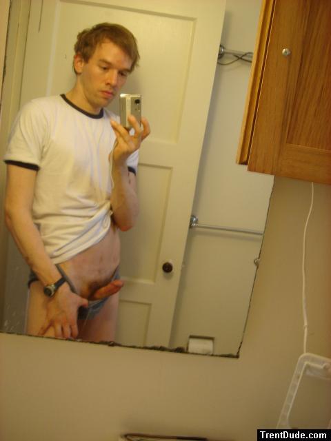 erect penis in mirror