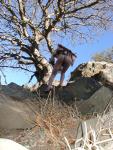 Rock climbing in the nude