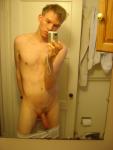 Long semi-hard penis in mirror