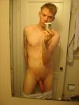 Long semi-hard penis in mirror