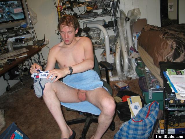 Putting on some Tommy Hilfiger briefs after a shower