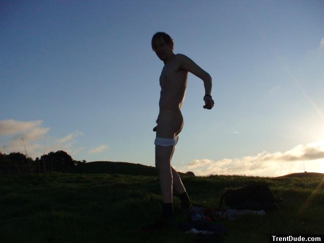 Warming his butt in the sun!