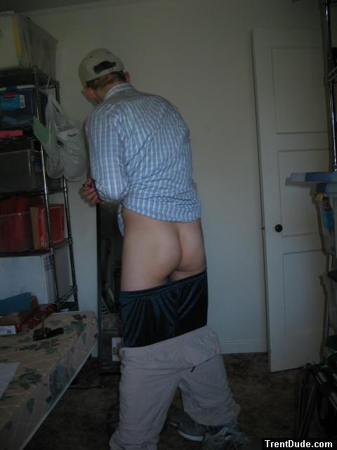 He thinks he had too much for dinner tonight (rear)