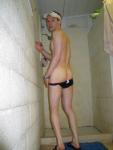 swimmer showing off his Rear end