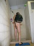 Don't forget to remove the backpack before you hop in the shower
