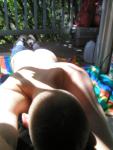 Trent's butt and buzz cut in the sun