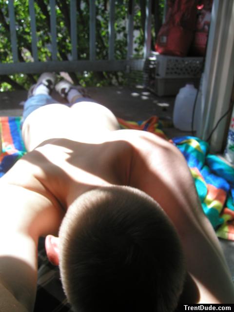 Trent's butt and buzz cut in the sun