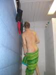 Drying off in a shower (pink butt)