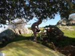 Grabbing the cowboy hat from the bike