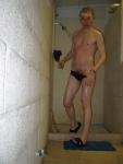 He doesn't want to take off his speedo!