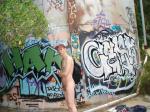 Backpack and nude at the graffiti place (best curves)