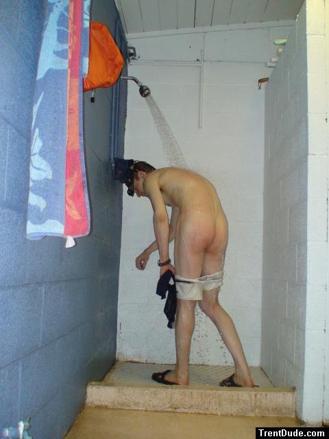 careful not to fall in the shower while removing the swim brief