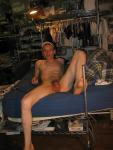 Nude male in bed (blue sheet photoshoot)