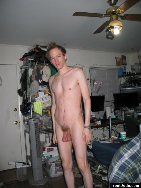 Standing nude, hanging scrotum (best)