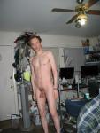 Standing nude, hanging scrotum (best)