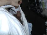 flaccid penis in white running pants
